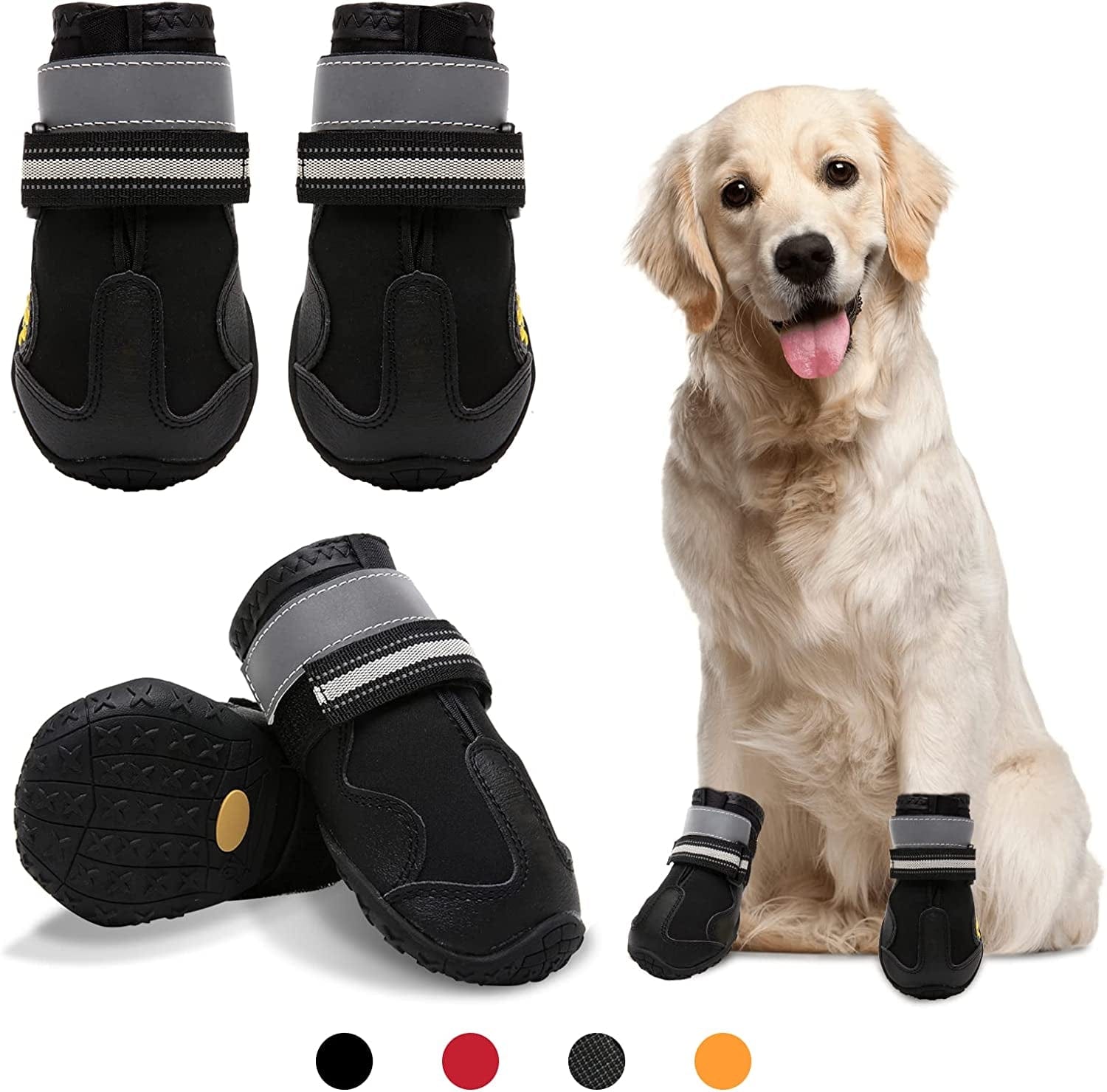 Dzmbeautyeast Dog Boots, Dog Shoes with Reflective Straps,Waterproof Paw Protector for Outdoor, Anti-Slip Breathable Mesh,4 Pcs (Size 8: 3.4" X 3.0" (L*W) for 74-88 Lbs, Orange) Animals & Pet Supplies > Pet Supplies > Dog Supplies > Dog Apparel DZMBeautyEast A-Black Size 7: 3.2" x 2.8" (L*W) for 63-75 lbs 
