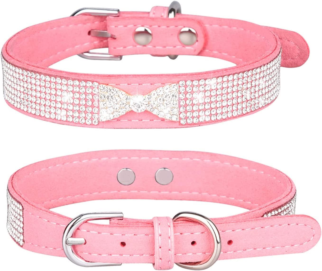 THAIN Rhinestones Bling Dog Cat Collars Diamond with Rhinestone Bowtie Decoration for Small Medium Large Dogs (S, Pink) Animals & Pet Supplies > Pet Supplies > Dog Supplies > Dog Apparel Jiaxing Sai en trading Co.,Ltd Pink S 