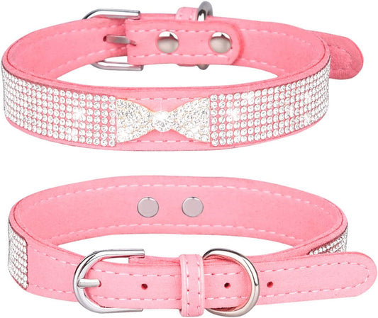 THAIN Rhinestones Bling Dog Cat Collars Diamond with Rhinestone Bowtie Decoration for Small Medium Large Dogs (S, Pink) Animals & Pet Supplies > Pet Supplies > Dog Supplies > Dog Apparel Jiaxing Sai en trading Co.,Ltd Pink S 