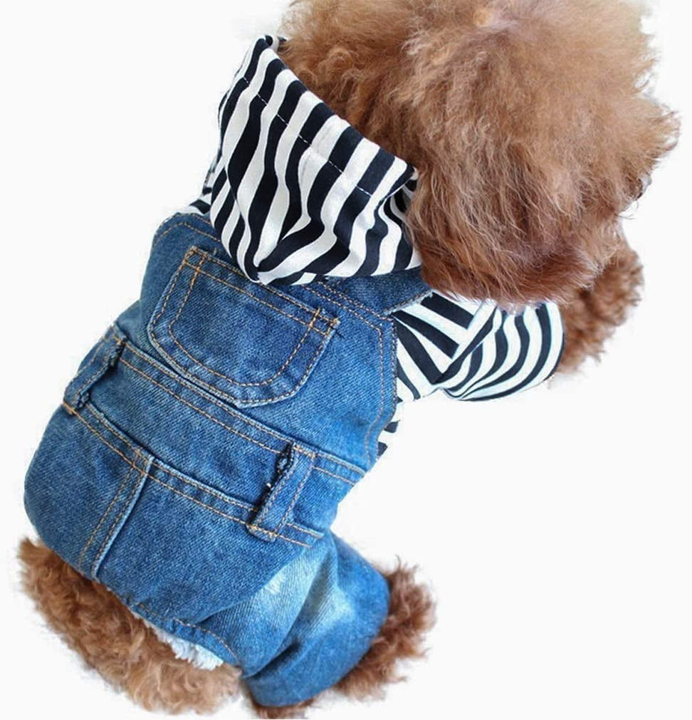 Companet Pet Clothes Pet Denim Dog Jeans Jumpsuit Overall Strip Hoodie Coat Small Medium Dogs Cats Classic Jacket Puppy Blue Vintage Washed Animals & Pet Supplies > Pet Supplies > Dog Supplies > Dog Apparel mondon Blue X-Large 