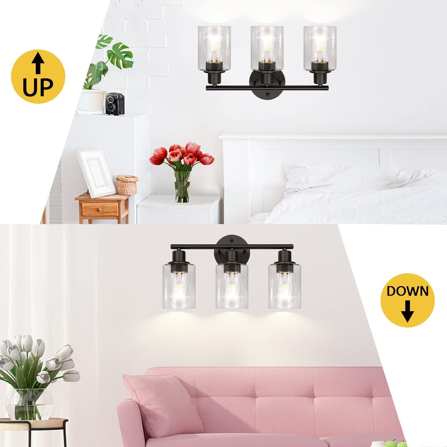 3-Light Bathroom Light Fixtures, Black Bathroom Wall Lights, Modern Bathroom Vanity Light with Clear Glass Shade, Bathroom Wall Lamp for Mirror Kitchen Bedroom Living Room Hallway Cabinet Porch Animals & Pet Supplies > Pet Supplies > Dog Supplies > Dog Apparel Zarbitta   