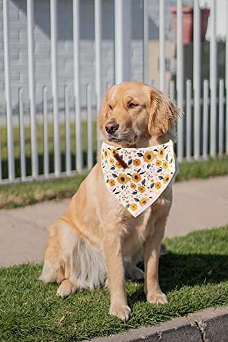 Elegant Little Tail Dog Bandanas - 1Pack Sunflower Print Washable Dog Scarf Female Square Dog Bib Kerchief Scarf Adjustable Pet Bandana for Medium Large Dogs