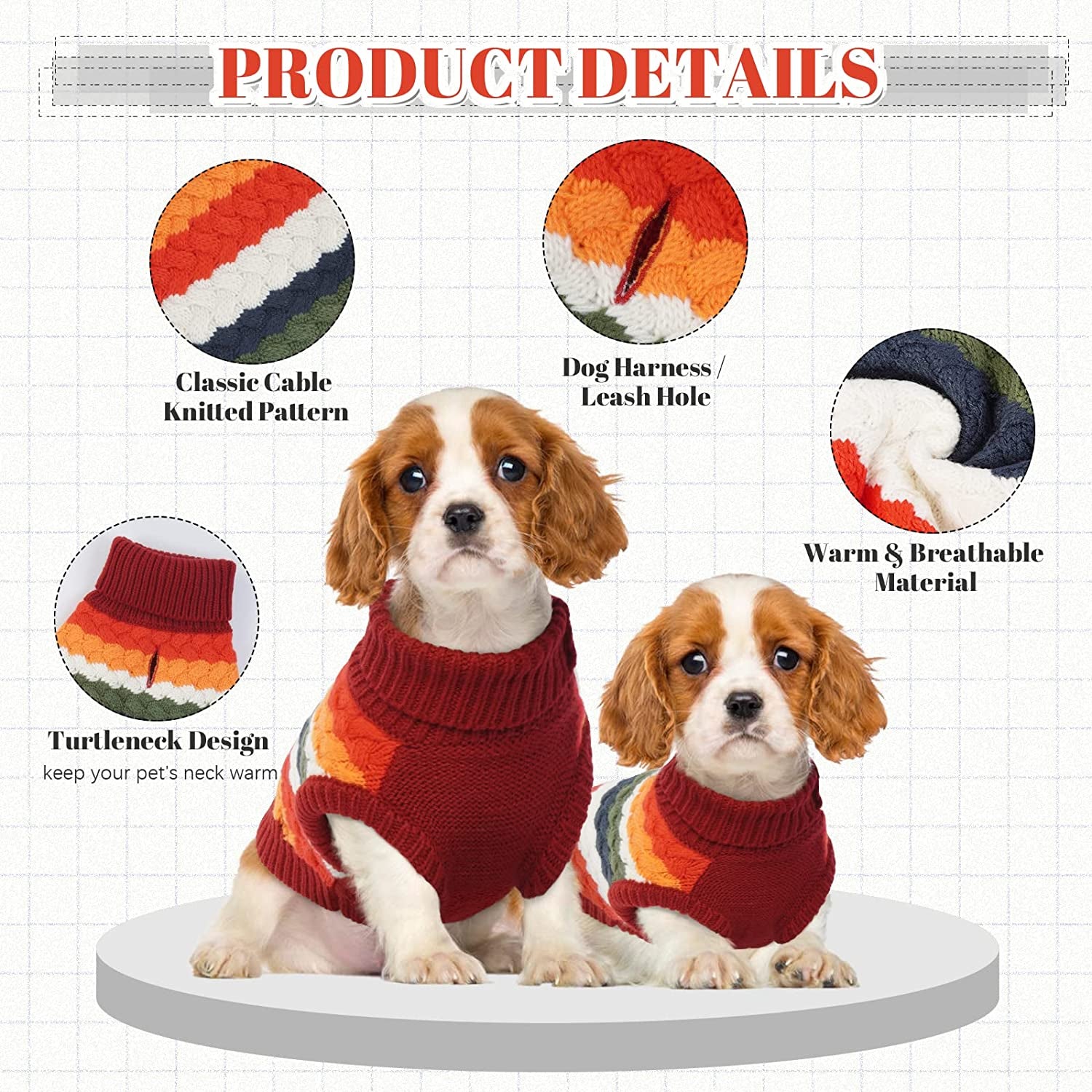 Kuoser Dog Sweater, Pet Cable Knitted Pullover Puppy Warm Clothes, Doggy Turtleneck Classic Knitwear Soft Thickening Doggie Outfit, Cold Weather Thermal Wear for Small Medium Dogs Cats Animals & Pet Supplies > Pet Supplies > Dog Supplies > Dog Apparel Kuoser   