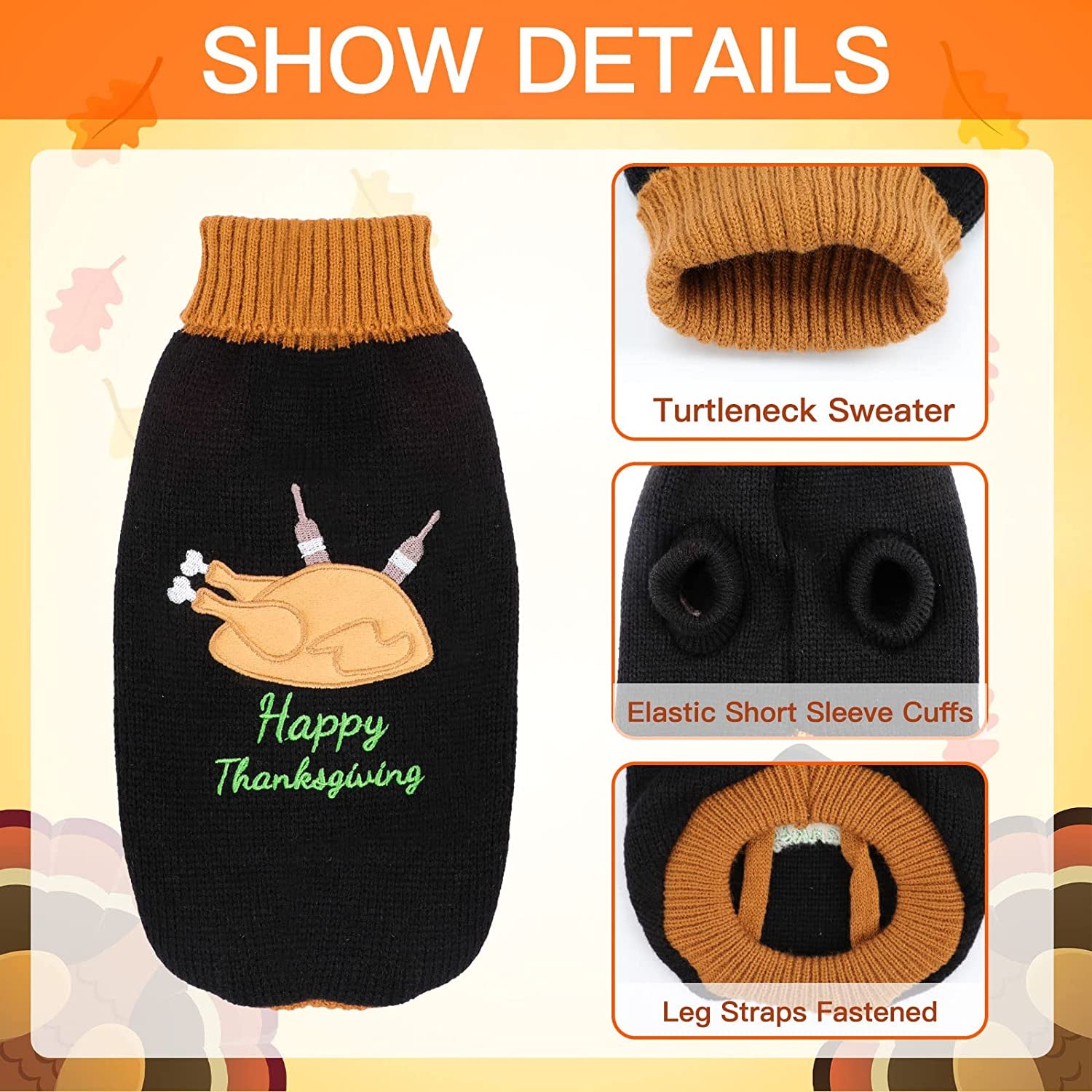 HUMLANJ 2 Packs Knitted Cat Sweater Thanksgiving Turtleneck Turkey Sweater Pet Cat Sweaters for Cats Warm Pullover Small Dog Puppy Knitwear Animals & Pet Supplies > Pet Supplies > Dog Supplies > Dog Apparel HUMLANJ   