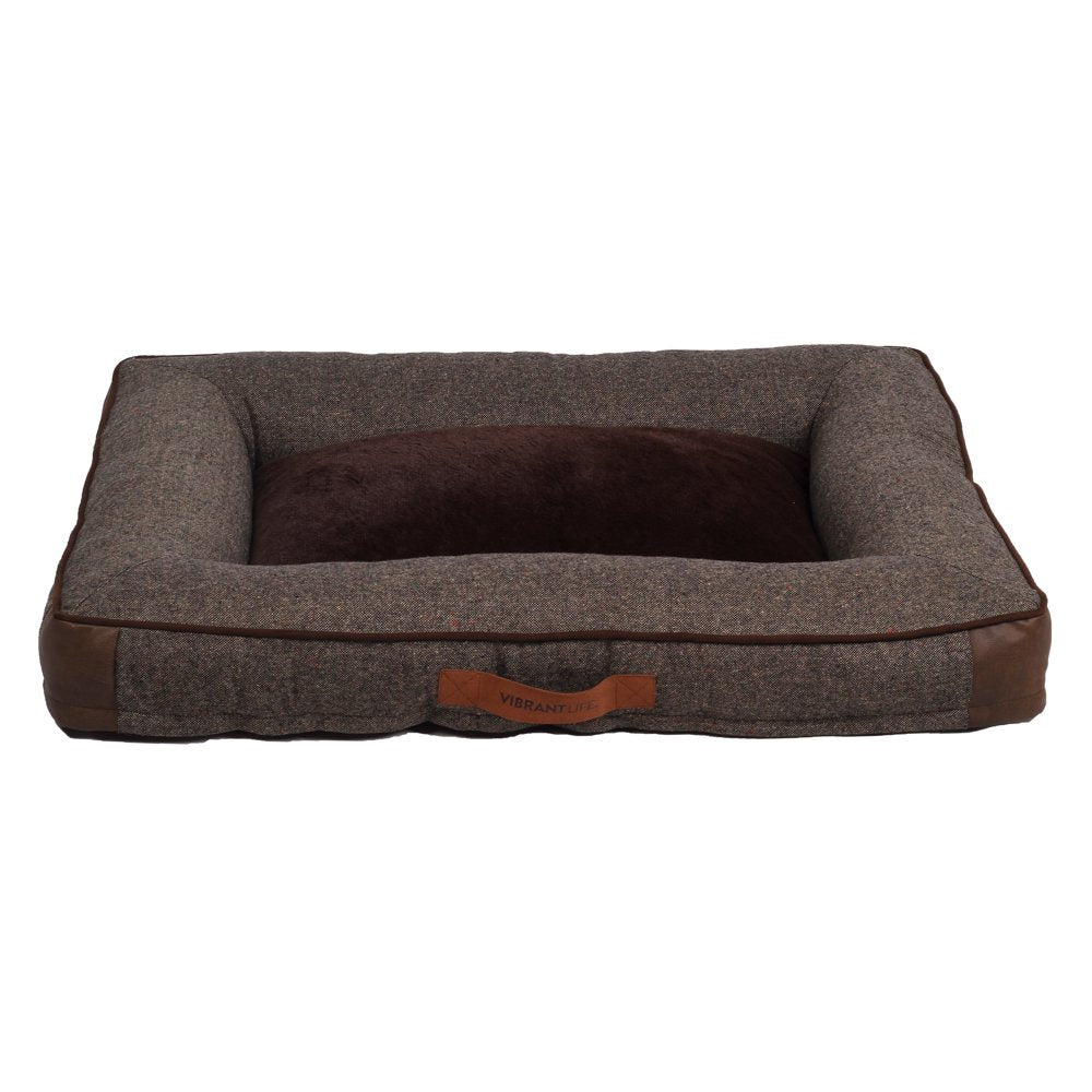 Vibrant Life Large Comfort Orthopedic Bolster-Style Dog Bed, Gray Animals & Pet Supplies > Pet Supplies > Cat Supplies > Cat Beds PM&J LLC Brown  