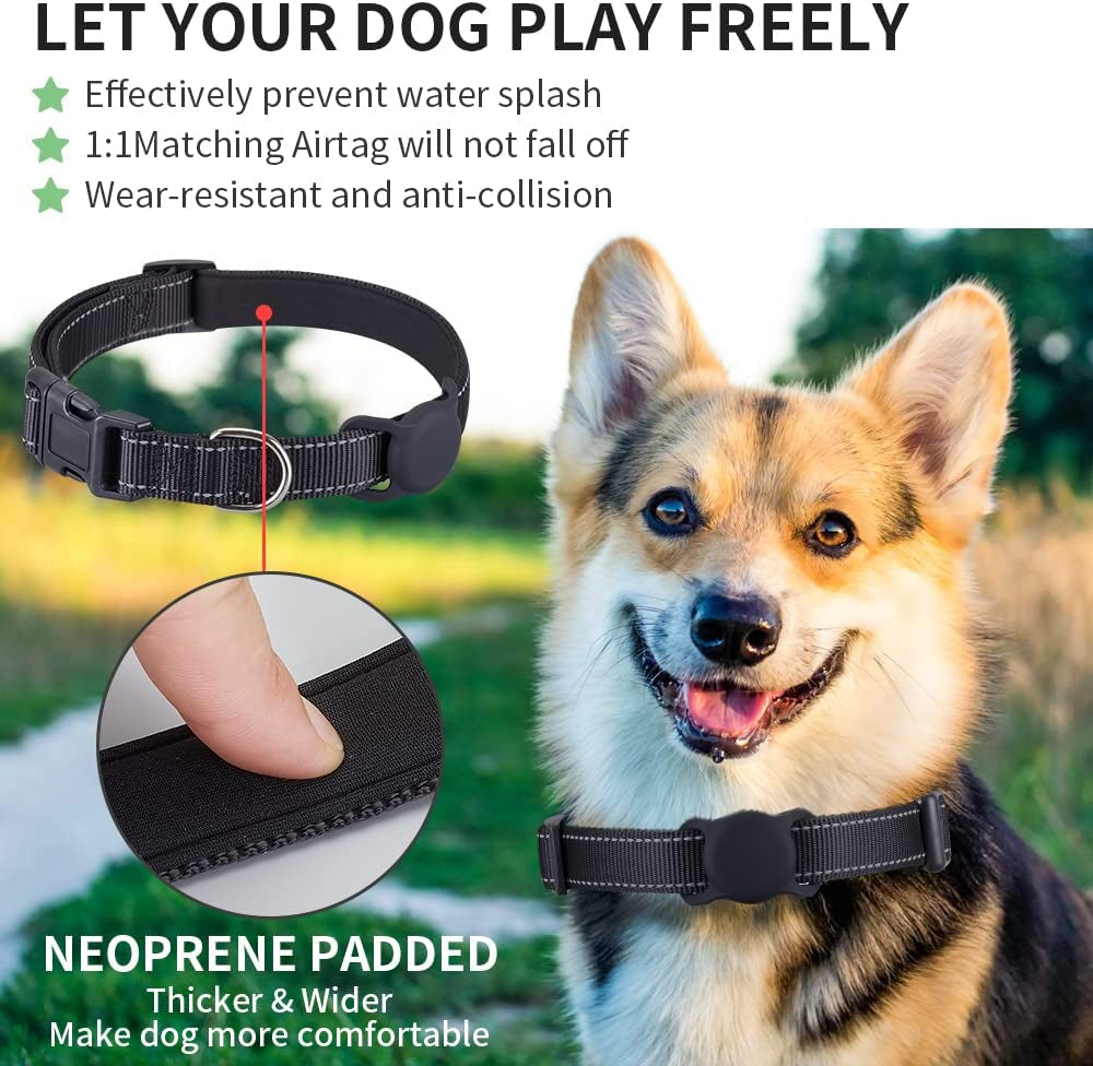 Airtag Dog Collar for Small Medium Large Dogs, Animire Soft Neoprene Padded Pet Cat Collar, Nylon Puppy Collar with Silicone Air Tag Case Holder Accessories, 9''-16'' Neck Electronics > GPS Accessories > GPS Cases Animire   