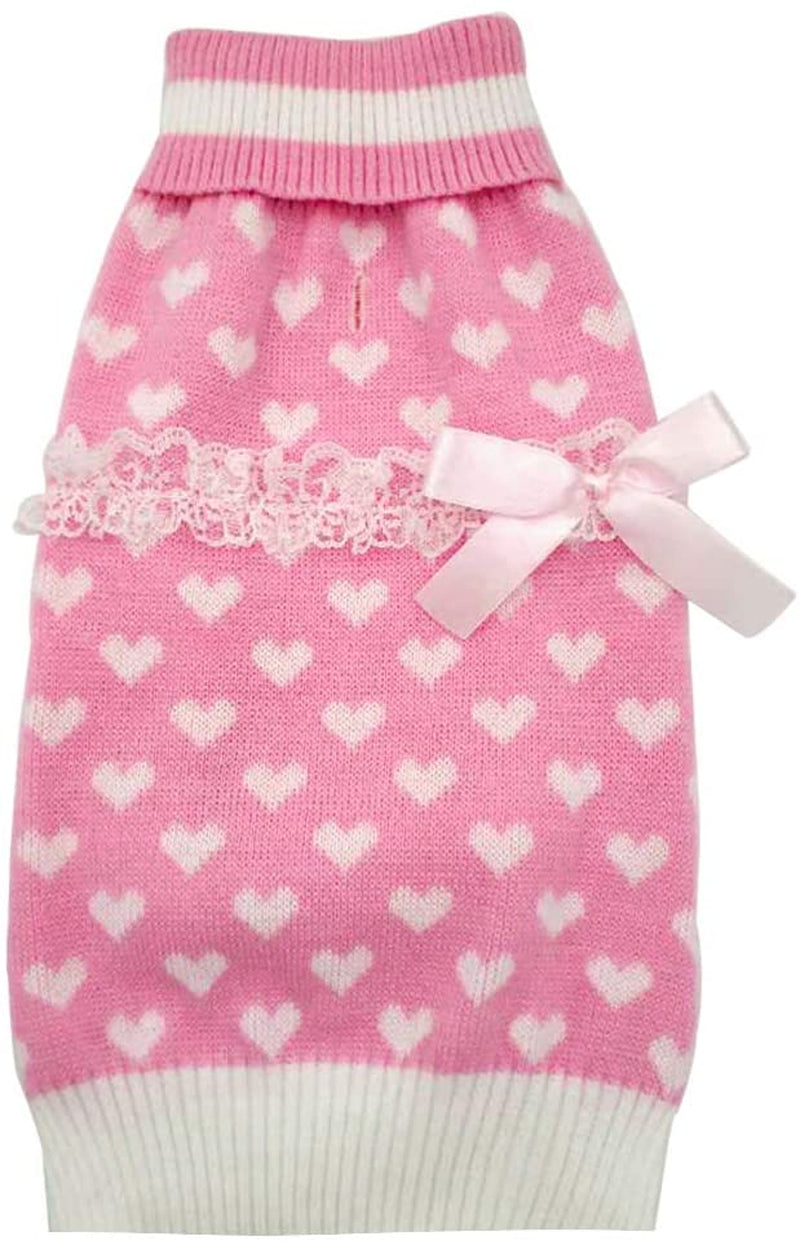 KYEESE Valentine'S Day Dog Sweaters for Small Dogs with Leash Hole Turtleneck Pink Dog Sweater with Bowtie Knit Pullover Dog Clothes Animals & Pet Supplies > Pet Supplies > Dog Supplies > Dog Apparel kyeese 1# Pink Large (11-19lbs) 