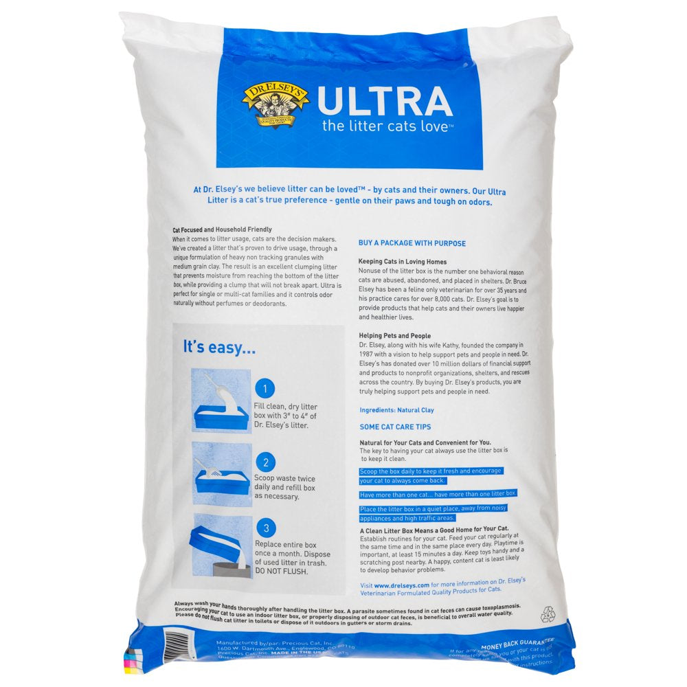 Dr. Elsey'S Ultra Unscented Clumping Clay Cat Litter, 18 Lb Bag Animals & Pet Supplies > Pet Supplies > Cat Supplies > Cat Litter Precious Cat   