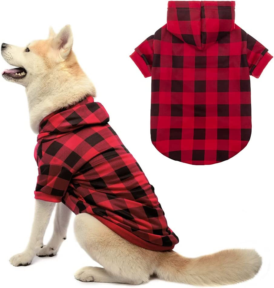 EXPAWLORER Plaid Dog Hoodie Pet Clothes - Warm Soft Dog Sweater with Windproof Hood, Dog Pajamas Sweatshirt, Fall Winter Jacket Coat for Small to Large Dogs, Ideal Gifts for Birthday Animals & Pet Supplies > Pet Supplies > Dog Supplies > Dog Apparel EXPAWLORER Medium  