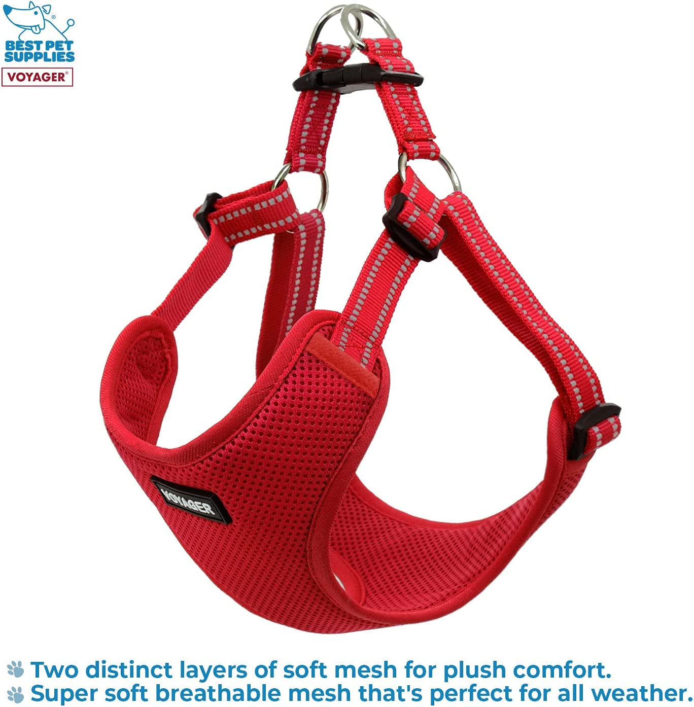 Best Pet Supplies Voyager Adjustable Dog Harness with Reflective Stripes for Walking, Jogging, Heavy-Duty Full Body No Pull Vest with Leash D-Ring, Breathable All-Weather - Harness (Red), M Animals & Pet Supplies > Pet Supplies > Dog Supplies > Dog Apparel Best Pet Supplies, Inc.   