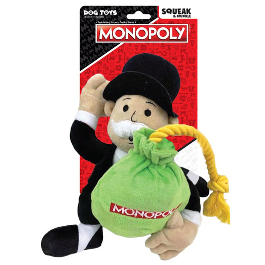 Hasbro Mr. Monopoly Uncle Pennybags Squeak & Crinkle Plush Dog Toy, 10 Inches