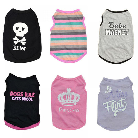 Small Pet Dogs Summer Cotton Skull Tops Vest Tank Cat Doggy Puppy Crown Apparel Animals & Pet Supplies > Pet Supplies > Cat Supplies > Cat Apparel CN XS Rose Red 