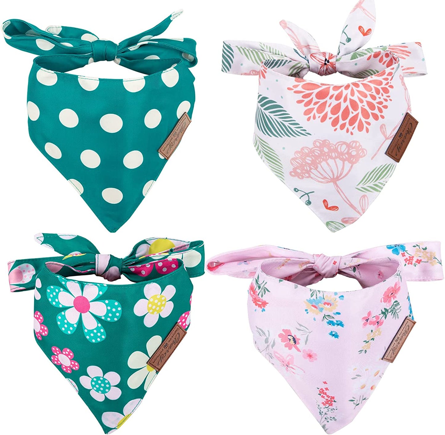 Charcy Dog Bandanas 4 Pack, Fall Dog Bandana Boy Girl for Holiday Birthday, Adjustable Durable Dog Scarf, Unique Design - Colorful Flower Triangle Animals & Pet Supplies > Pet Supplies > Dog Supplies > Dog Apparel Charcy Small  