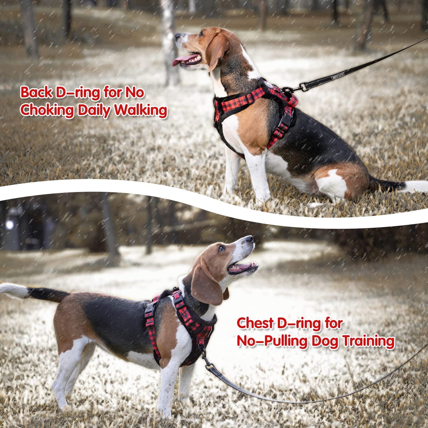 Poypet Plush Dog Harness, Soft Padded No Pull Vest Harness, Reflective Adjustable Escape Proof with Easy Control Handle for Small Medium Large Dogs(Checkered Red,L) Animals & Pet Supplies > Pet Supplies > Dog Supplies > Dog Apparel PoyPet   