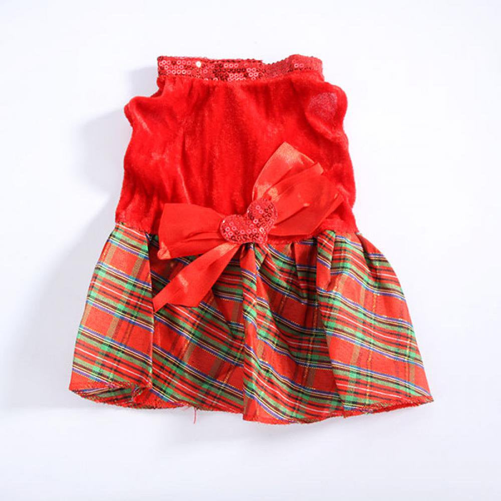 Puppy Plaid Bow Apparel Red Dress Pet Dog Lovely Skirt Christmas Party Clothes Animals & Pet Supplies > Pet Supplies > Dog Supplies > Dog Apparel Catlerio XXS  