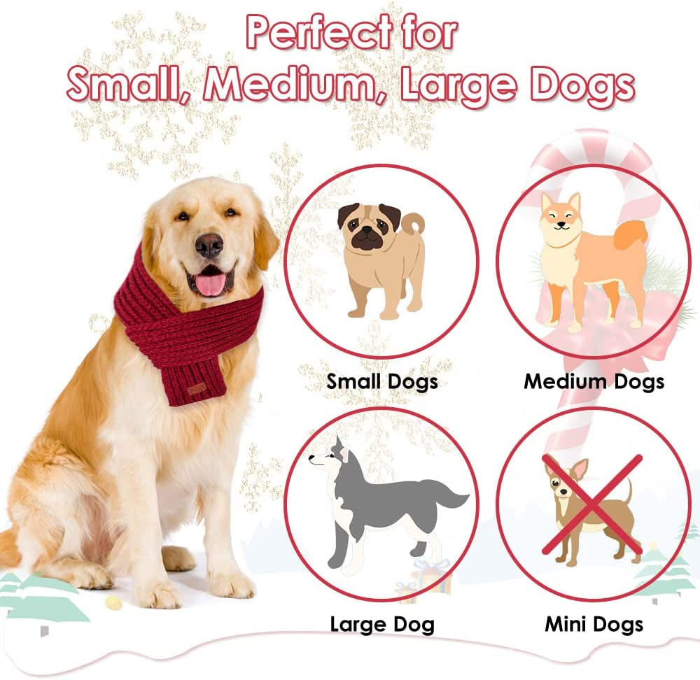 Slowton Dog Knitted Scarf, 2 Pack Dog Warm Bandanas, Winter Holiday Decoration Scarf for Small Medium Large Dogs (Red,Red) Animals & Pet Supplies > Pet Supplies > Dog Supplies > Dog Apparel SlowTon   