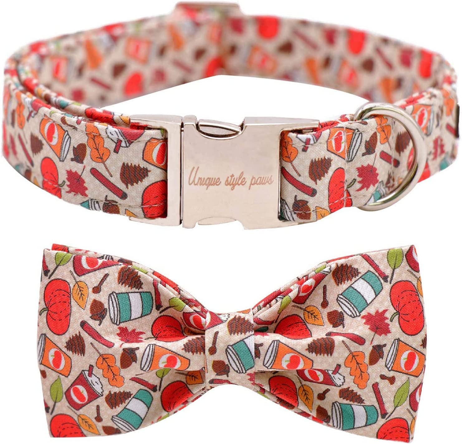 Unique Style Paws Dog Collar with Bow, Bowtie Dog Collar Adjustable Collars for Small Medium Large Dogs and Cats Animals & Pet Supplies > Pet Supplies > Dog Supplies > Dog Apparel Unique style paws A-Pumpkin X-Large (Pack of 1) 