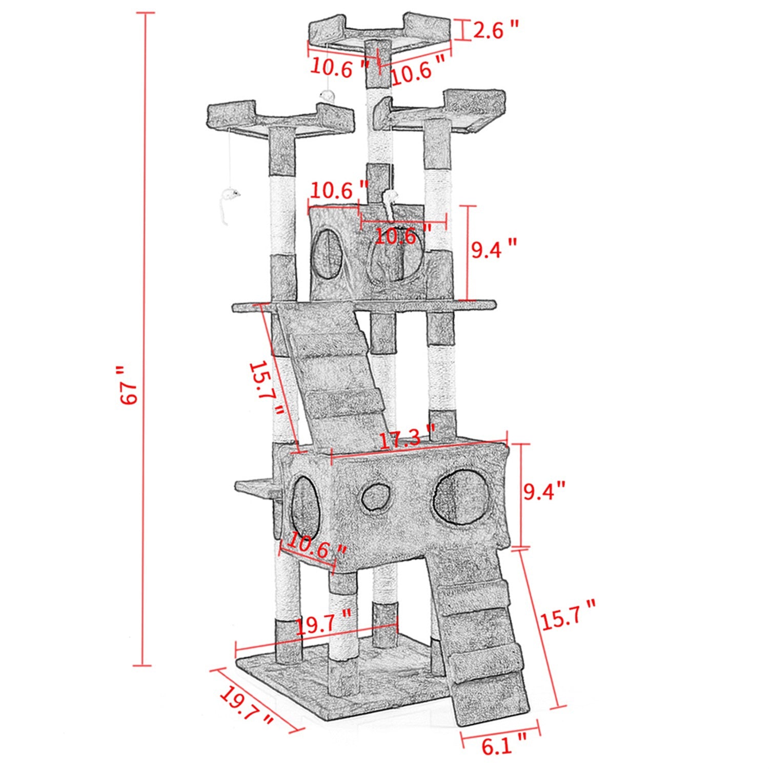 Pefilos Pet Furniture for Cats and Kittens - Cat Tower for Indoor Cats Tall Cat Tree for Big Cats Tiger Tough Cat Tree Tower Interactive Playground, Gray Animals & Pet Supplies > Pet Supplies > Cat Supplies > Cat Furniture Pefilos   