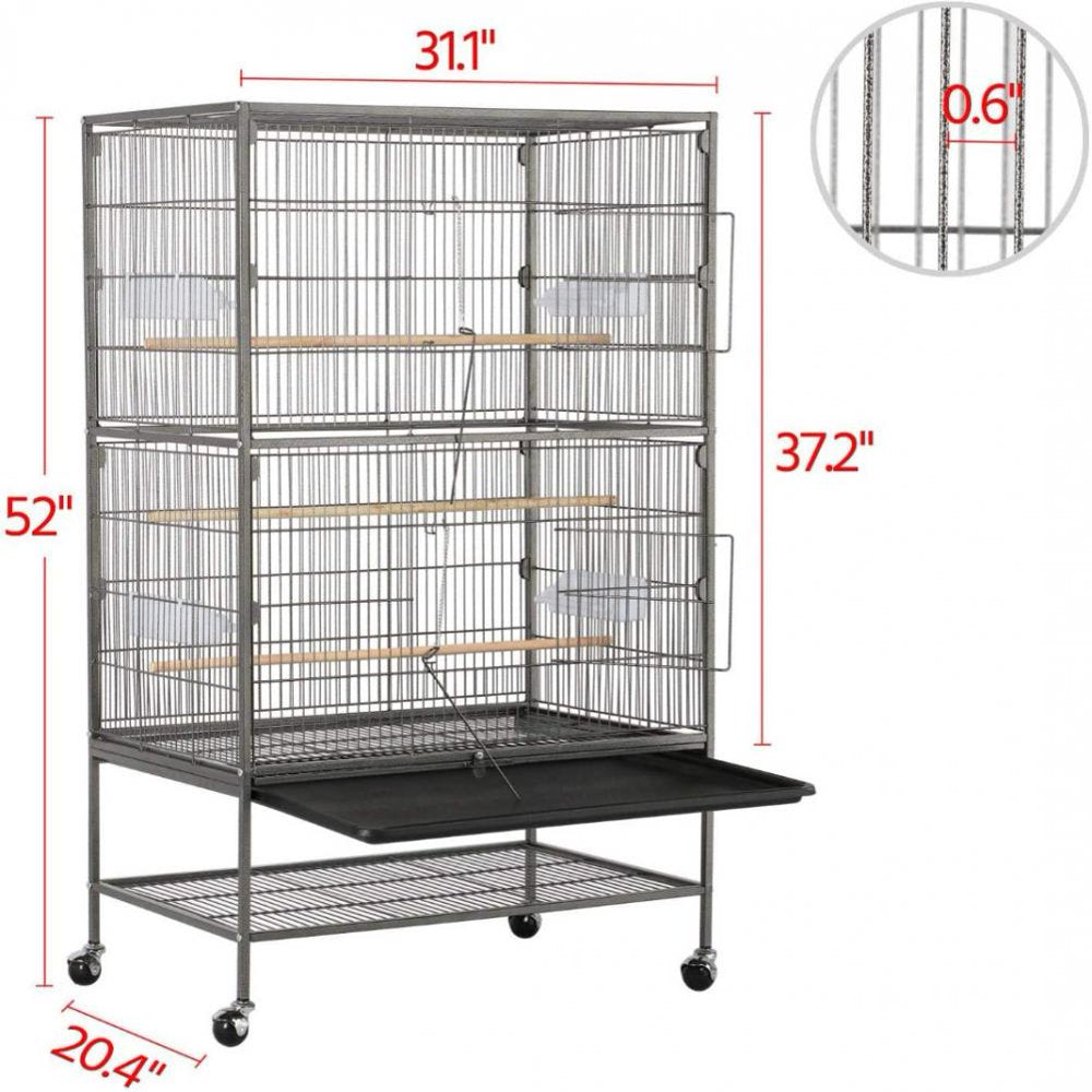 FINE MAKER 52" Bird Cage Large Rolling Metal Parrot Cage with 3 Stand 4 Feeders and Extra Storage Shelf,Black Birdcages Animals & Pet Supplies > Pet Supplies > Bird Supplies > Bird Cages & Stands FINE MAKER   