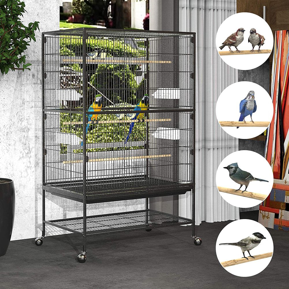Dirunbf52-Inch Wrought Iron Flight Bird Parakeet Parrot Cage for Large Cockatiel, Canary, Finch, Lovebird, Parrotlet, Conure, Pigeons, African Grey Quaker, Birdcage with Rolling Stand Animals & Pet Supplies > Pet Supplies > Bird Supplies > Bird Cages & Stands DIRUNBF   