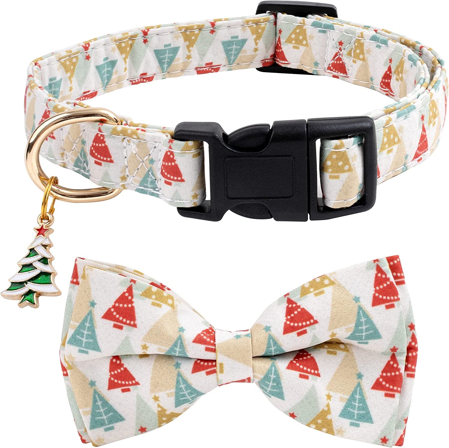 Cotton Christmas Dogs Collar with Bow Tie Red Green Dog Collars for Girl Female Boy Male Small Medium Large Dogs L Animals & Pet Supplies > Pet Supplies > Dog Supplies > Dog Apparel Faygarsle Beige Christmas trees S 