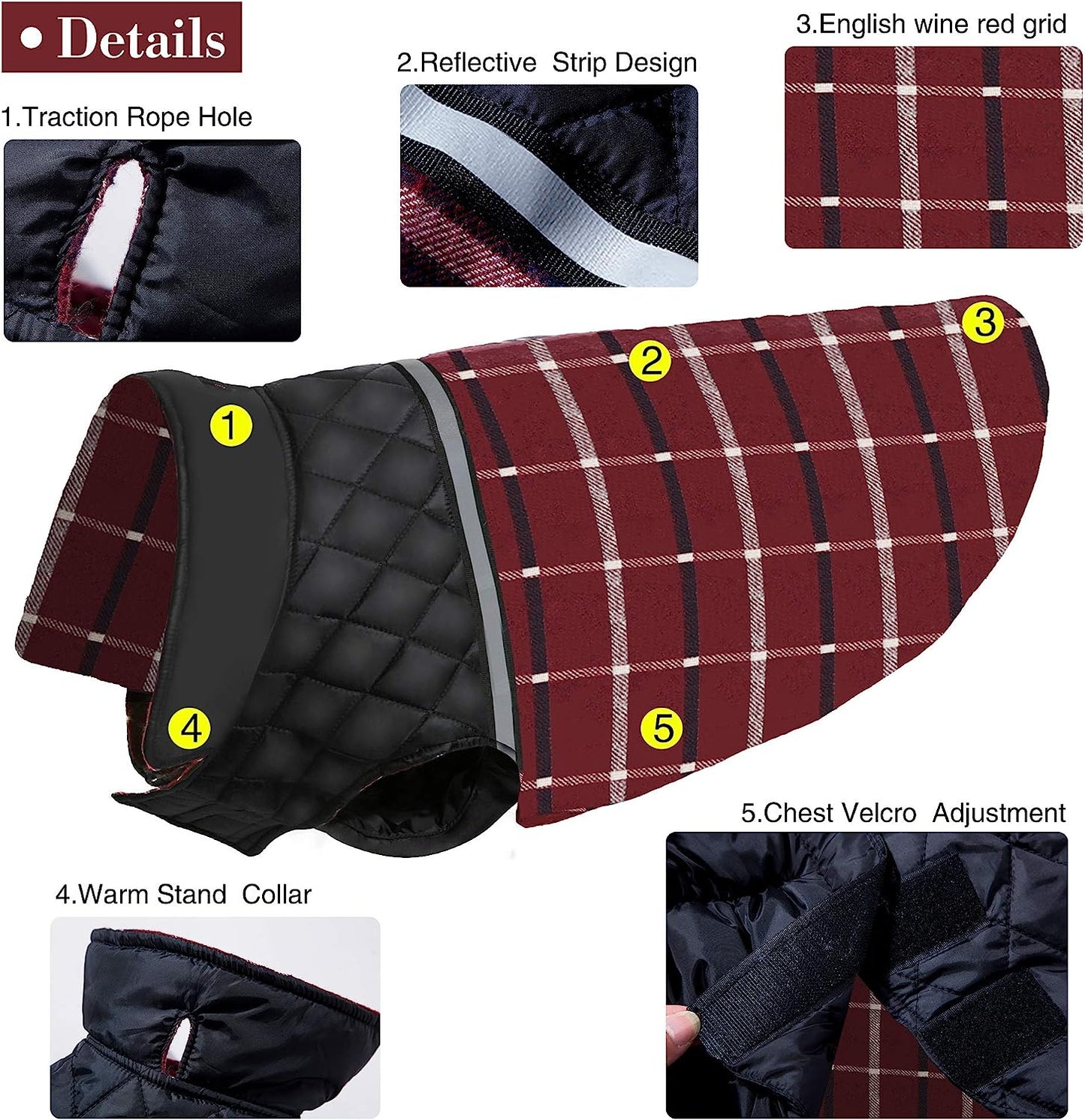 Warm Dog Jacket Reversible British Style Plaid Dog Vest Windproof Winter Dog Coat for Small Medium Large Dogs (2Xl(Neck:27.5-31.5'' LEN:24'' CH:31.5-39.4''), Red) Animals & Pet Supplies > Pet Supplies > Dog Supplies > Dog Apparel MeiLiMiYu   