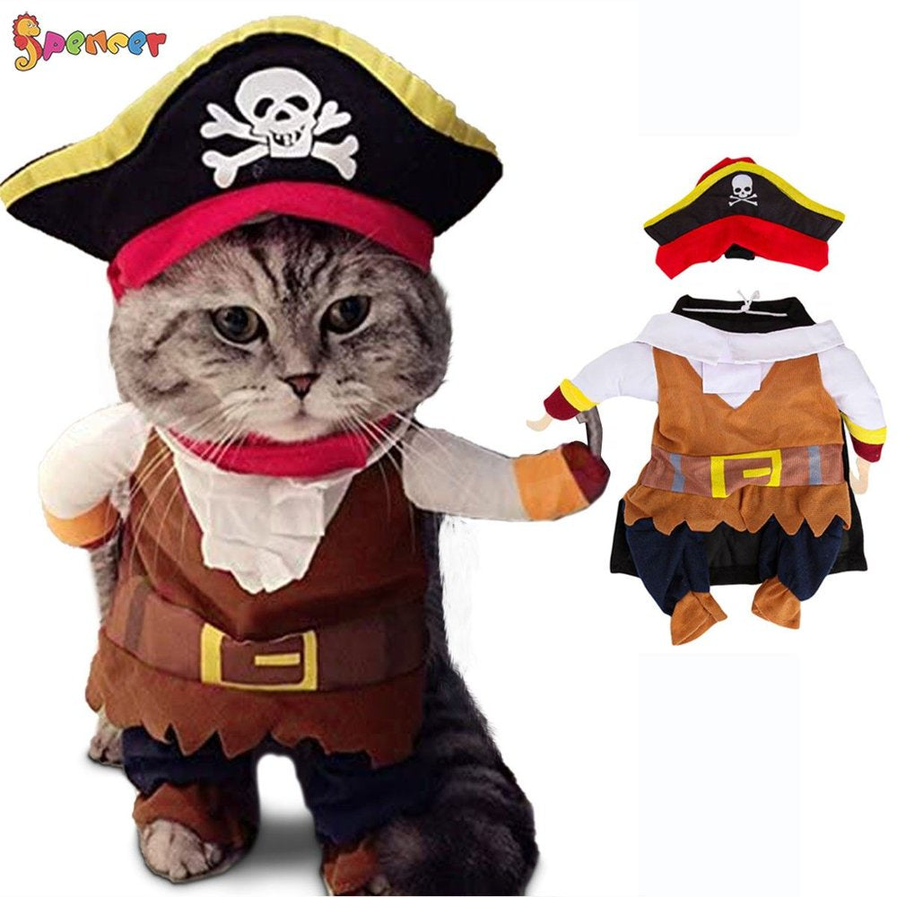 Spencer Funny Pirate Dog Cat Halloween Costume Outfit Pet Clothes Corsair Dressing up Party Apparel Jumpsuit plus Hat for Small Medium Large Dogs Cats "Size XL" Animals & Pet Supplies > Pet Supplies > Cat Supplies > Cat Apparel Spencer S(Chest 7.87",Neck 11.8")  