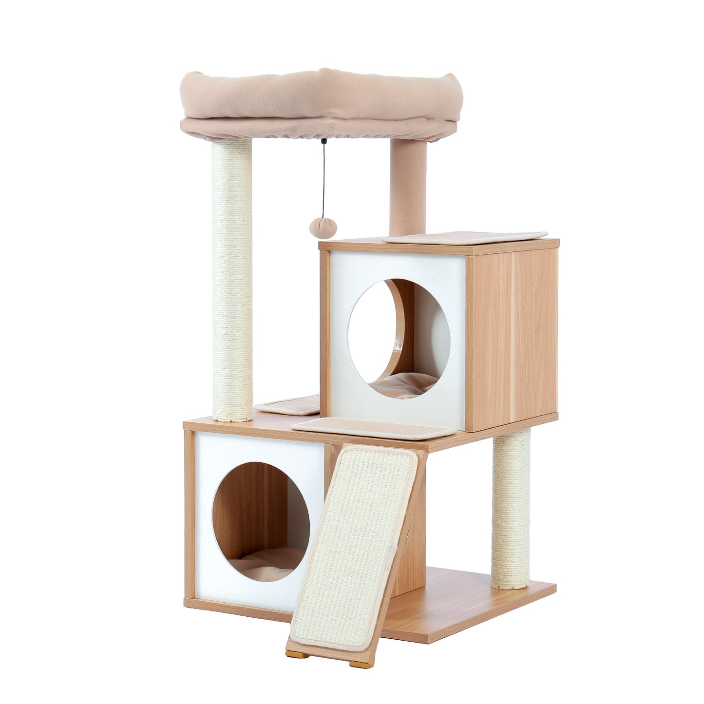 AUKFA Cat Tree Wood Cool Sisal Scratching Post Kitten Furniture Plush Condo Playhouse with Dangling Toys Cats Activity Centre Beige Animals & Pet Supplies > Pet Supplies > Cat Supplies > Cat Furniture AUKFA   