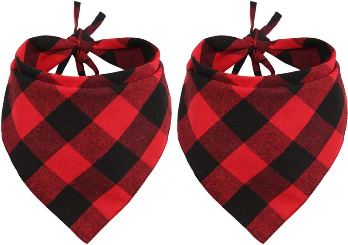 2 Pcs Dog Bandana Christmas Pet Triangle Scarf Accessories Bibs Red Black Plaid Animals & Pet Supplies > Pet Supplies > Dog Supplies > Dog Apparel Jiaxing Haozhe clothing Co., Ltd. Red 2pcs Small 