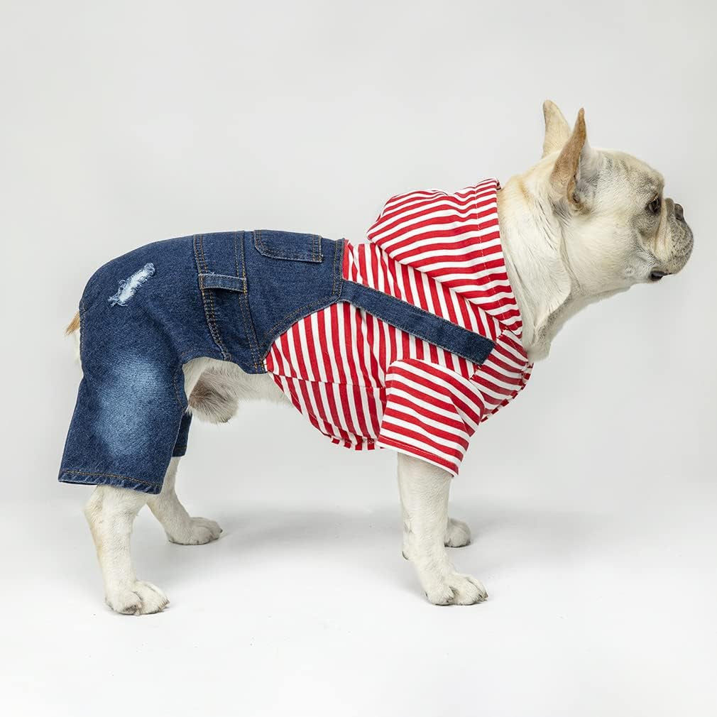 Companet Pet Clothes Pet Denim Dog Jeans Jumpsuit Overall Strip Hoodie Coat Small Medium Dogs Cats Classic Jacket Puppy Blue Vintage Washed Animals & Pet Supplies > Pet Supplies > Dog Supplies > Dog Apparel mondon   