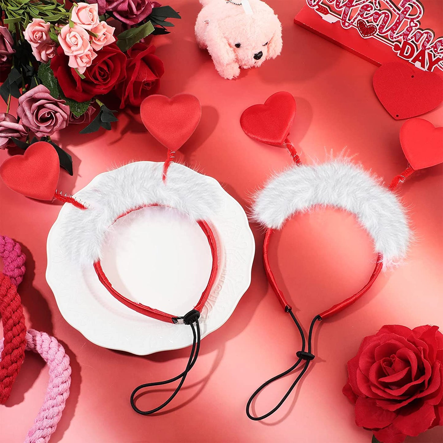 4 Pcs Valentine'S Day Pet Heart Headband Red Love Dog Headband Cute Dog Cat Fluffy Headband for Puppy Cat Valentines Day Pet Costume Accessories Valentines Day Wedding Party Supplies Animals & Pet Supplies > Pet Supplies > Dog Supplies > Dog Apparel Cunno   