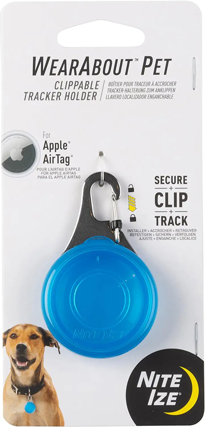 Nite Ize, Inc. WATP-03T-R6 Nite IZE Wearabout Clippable, Apple Airtag Locking Carabiner for Pets, Blue Tracker Holder