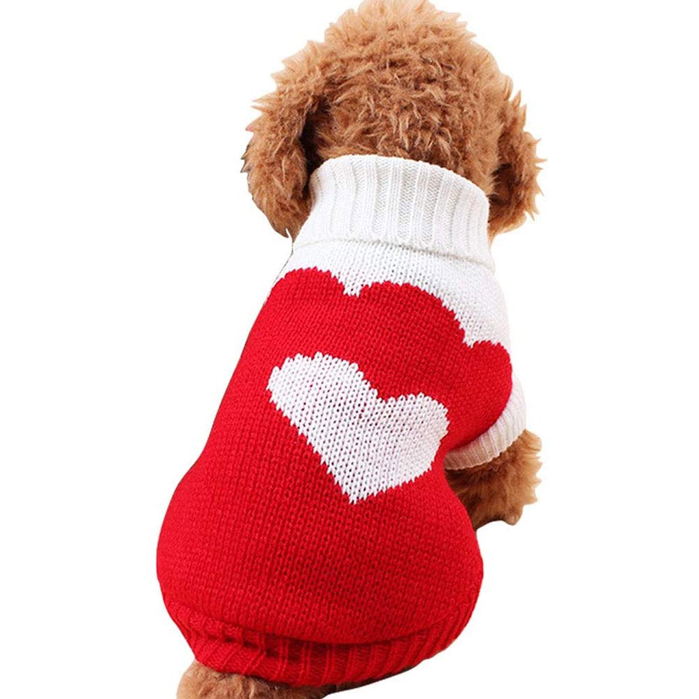 Jecikelon Pet Dog Sweaters Classic Knitwear Turtleneck Winter Warm Puppy Clothing Cute Strawberry and Heart Doggie Sweater (Pink, Xx-Small） Animals & Pet Supplies > Pet Supplies > Dog Supplies > Dog Apparel Jecikelon XX-Small Red2 