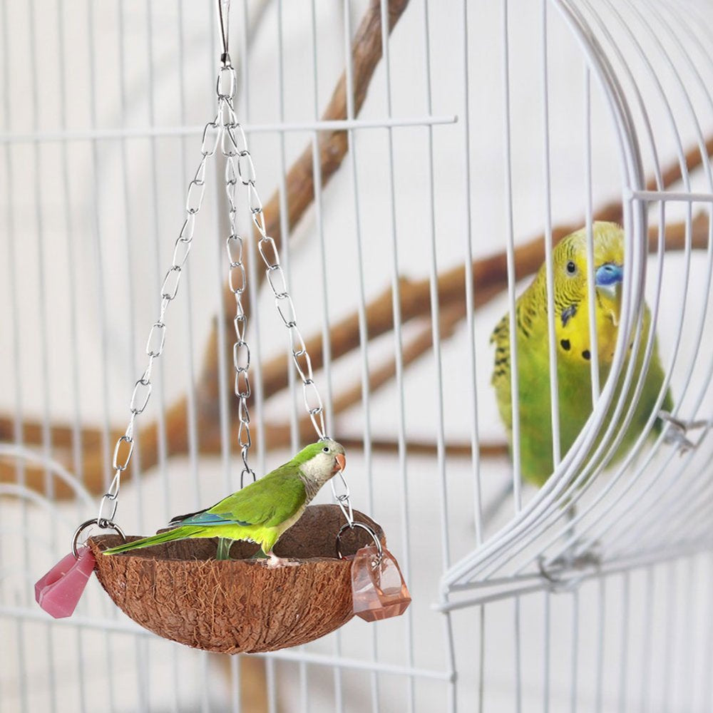 Octpeak Birds Toy, Hanging Basket,Pet Birds Toy Squirrel Coconut Shell Hanging Basket Sling with Acrylic Rings for Hammock