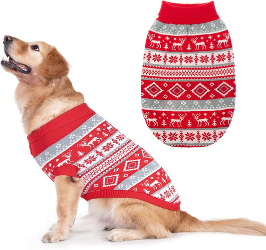 Christmas Snowflake Turtleneck Dog Sweater - Cute Pullover Pet Knitwear Cold Weather Clothes Outfit for Cats & Dogs Animals & Pet Supplies > Pet Supplies > Dog Supplies > Dog Apparel BINGPET Medium (Chest Girth 21")  