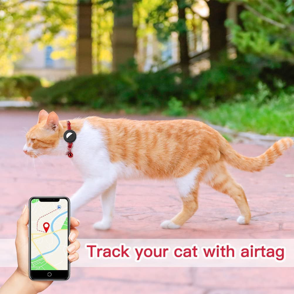 DILLYBUD Airtag Cat Collar Holder 2 Pack Reflective Air Tag Cat Collars Breakaway with Bell, Silicone Waterproof Airtag Case Compatible with Apple Airtag for Small Pets Puppy Kitten
