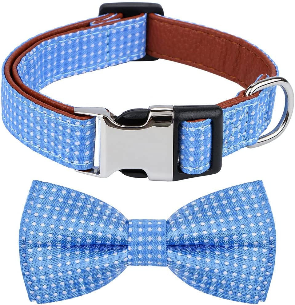 XYART Soft Cute Dog Collar with Bow Tie Polka Dots Medium Green Animals & Pet Supplies > Pet Supplies > Dog Supplies > Dog Apparel XYART Blue M (13.5"-18") 