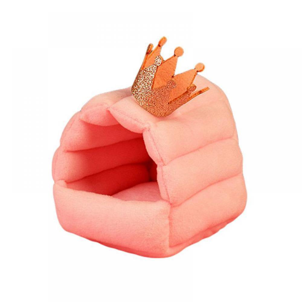 Topumt Hamster Bed Houses and Hideouts Warm Cotton Nest Cave for Small Pet Animals Cage Habitat Decor Animals & Pet Supplies > Pet Supplies > Small Animal Supplies > Small Animal Habitats & Cages Topumt S Pink Crown 