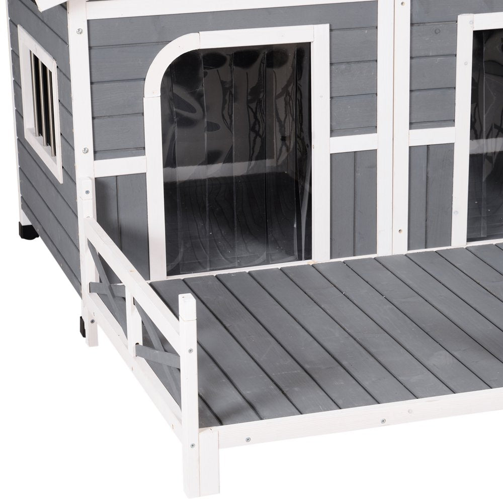Pawhut Wooden Large Dog House, Perfect for the Porch or Deck and Includes Bottom Slide-Out Tray, 59" L, Gray Animals & Pet Supplies > Pet Supplies > Dog Supplies > Dog Houses Aosom LLC   