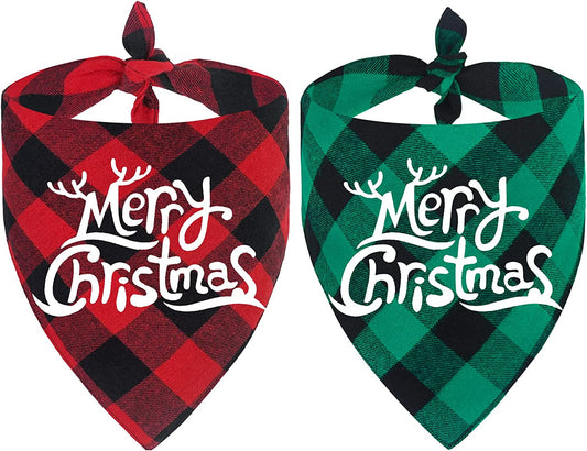 Malier 2 Pack Dog Bandana Christmas Classic Buffalo Plaid Pets Scarf Triangle Bibs Kerchief Set Pet Costume Accessories Decoration for Small Medium Large Dogs Cats Pets (Large) Animals & Pet Supplies > Pet Supplies > Dog Supplies > Dog Apparel Malier Red and Green Large 