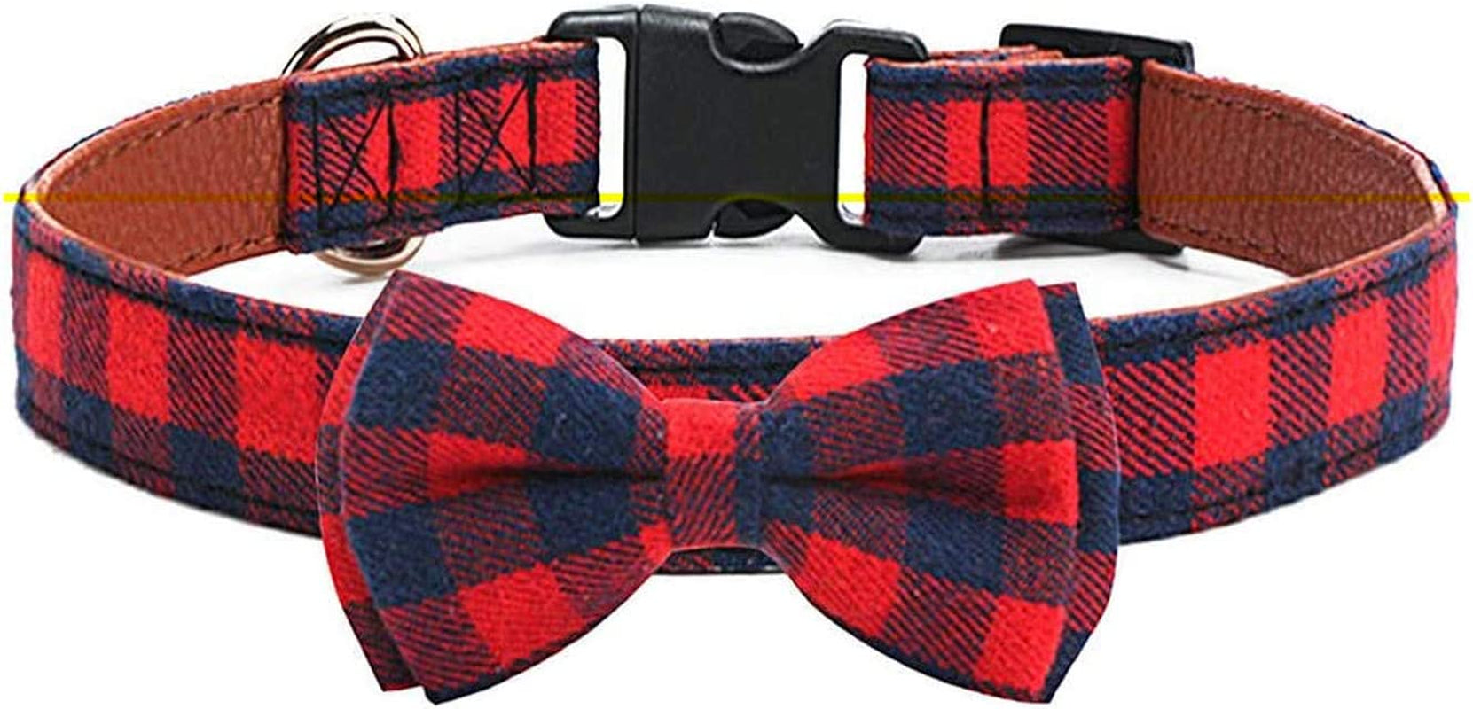 LYSA Dog and Cat Collars ,Detachable Adjustable Bow Tie Collar, British Style Plaid Bowtie--Quality PU Leather and Durable Polyester--Plastic Buckle Light (M, Greenplaid) Animals & Pet Supplies > Pet Supplies > Dog Supplies > Dog Apparel LYSA RedPlaid Medium 