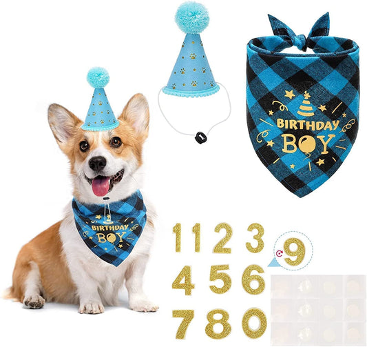 Mihachi Dog Birthday Party Supplies - Dog Birthday Bandana and Dog Hat with Number, Birthday Boy Triangle Scarf for Dog Birthday Decoration Gift for Small Medium Dogs Pets Animals & Pet Supplies > Pet Supplies > Dog Supplies > Dog Apparel Mihachi Boy II  