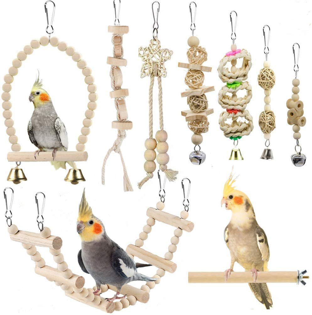 Genwiss Bird Parrot Swing Toys, Chewing Standing Hanging Perch Hammock Climbing Ladder Bird Cage Toys for Budgerigar, Parakeet, Conure, Cockatiel, Mynah, Love Birds, Finches and Other Small Bird Animals & Pet Supplies > Pet Supplies > Bird Supplies > Bird Ladders & Perches Genwiss   