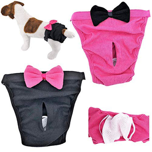 Funnydogclothes Pack of 2 Dog Diapers for Female Girl Cat Puppy for Small and Large Pet 100% Cotton Pink Black (XL/XXL Waist 22"- 32")