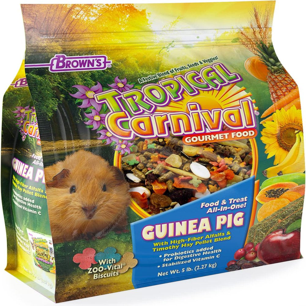 F.M. Brown'S Tropical Carnival Gourmet Guinea Pig Food with Alfalfa and Timothy Hay Pellets - Vitamin-Nutrient Fortified Daily Diet - 5Lb Animals & Pet Supplies > Pet Supplies > Small Animal Supplies > Small Animal Food Brown's   