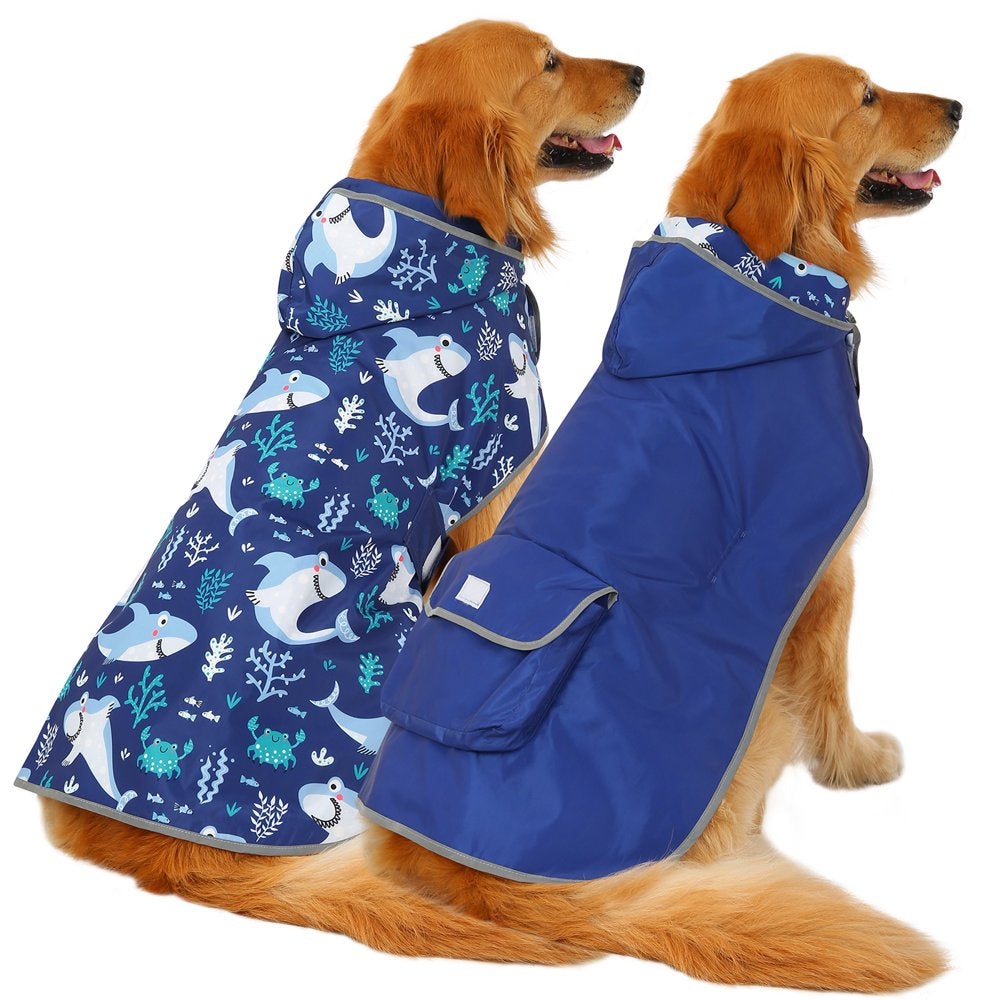 HDE Reversible Dog Raincoat Hooded Slicker Poncho Rain Coat Jacket for Small Medium Large Dogs Dinosaurs - XXL Animals & Pet Supplies > Pet Supplies > Dog Supplies > Dog Apparel HDE L Sharks 