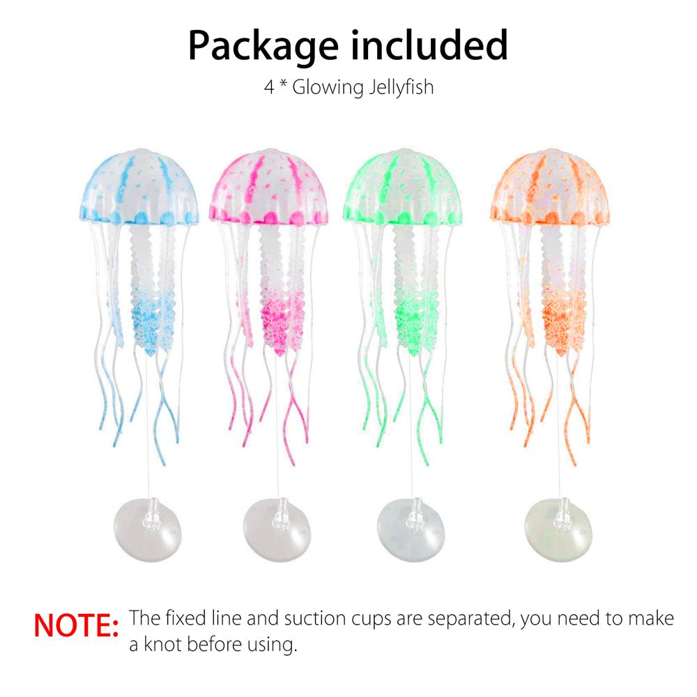 Jellyfish Aquarium Decorations, Eeekit 4Pcs Glowing Effect Artificial Jellyfish Aquarium Decor Fish Tank Silicone Ornament, Instant Suction Cup Installation Animals & Pet Supplies > Pet Supplies > Fish Supplies > Aquarium Decor EEEKit   