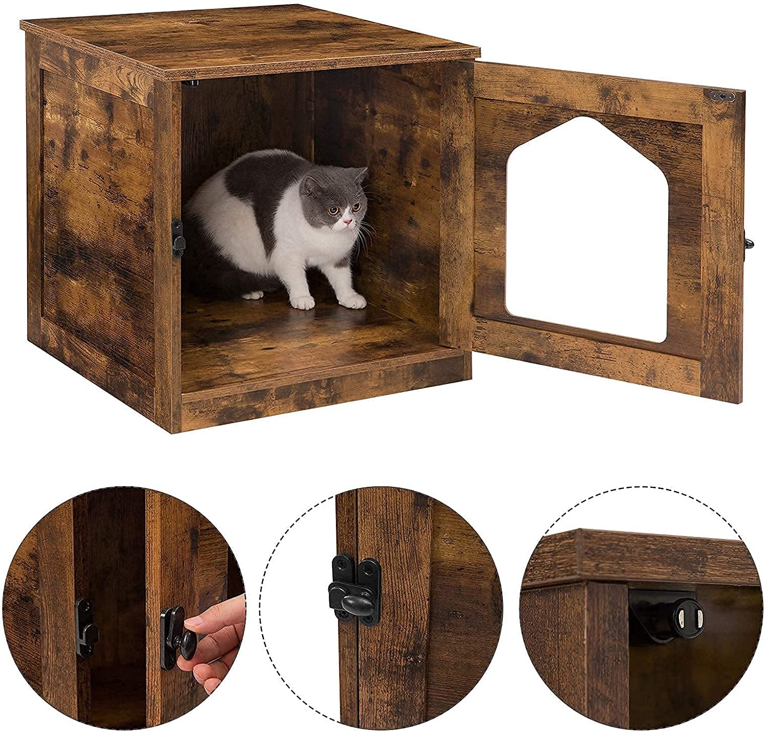 MZDXJ Cat Litter Box Enclosure, Hidden Litter Box Furniture, Enclosed Cat House Side Table, Cat Washroom with Door, Enlarged Cat Litter Cabinet for Fat Orange Cat, Nightstand, Rustic Brown BF01MW01