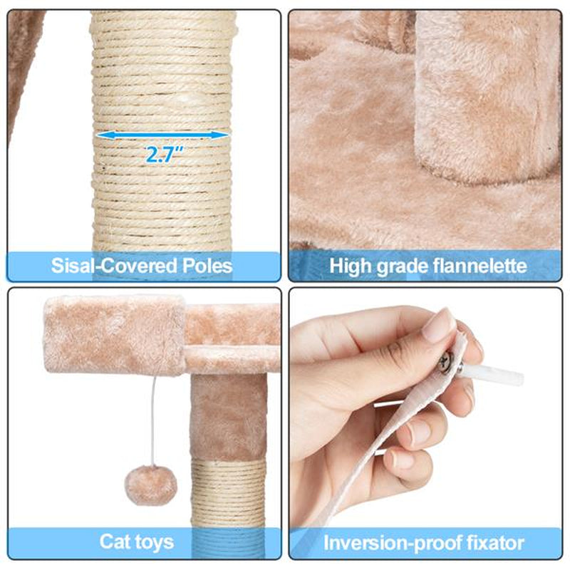 Cat Climbing Tree 66" Sisal Hemp Cat Tree Tower Condo Furniture Scratch Post Pet House Play Kitten with Cozy Perches Beige Christmas Gift for Pets