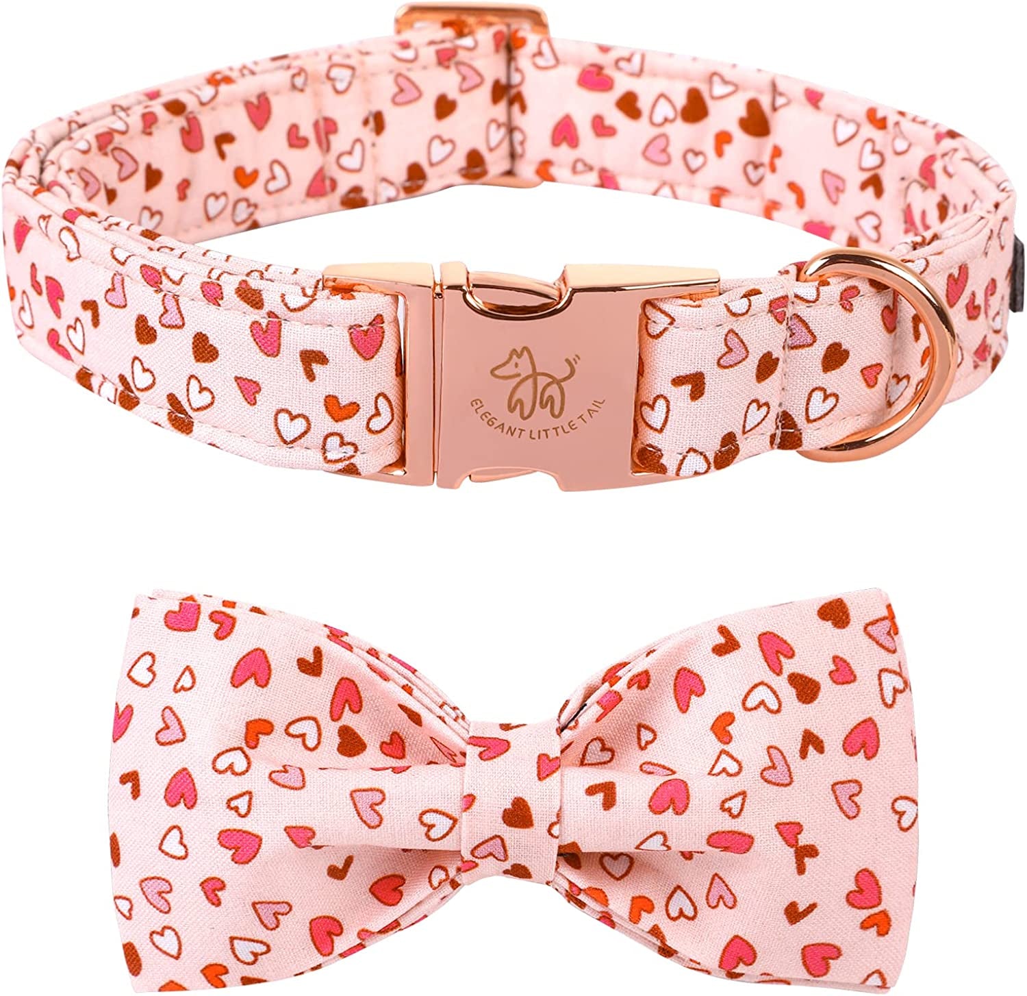 Elegant Little Tail Dog Collar with Bow, Lucky Clover Bow Tie Dog Collar, Cute Dog Bowtie Pet Gift Dog Collar for Medium Dogs Animals & Pet Supplies > Pet Supplies > Dog Supplies > Dog Apparel Elegant little tail Pink Heart Small (Pack of 1) 